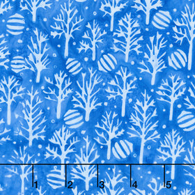 Frosted Wishes Batiks - Trees and Ornaments Blue Azure Yardage
