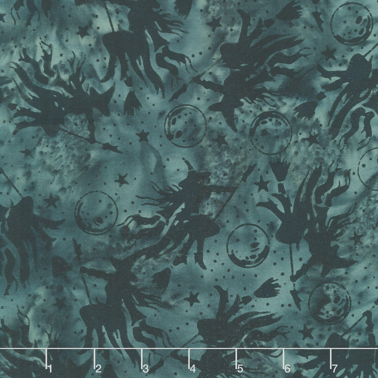 Boo Bash Batiks - Witches Moons Stars Grey Tin Yardage