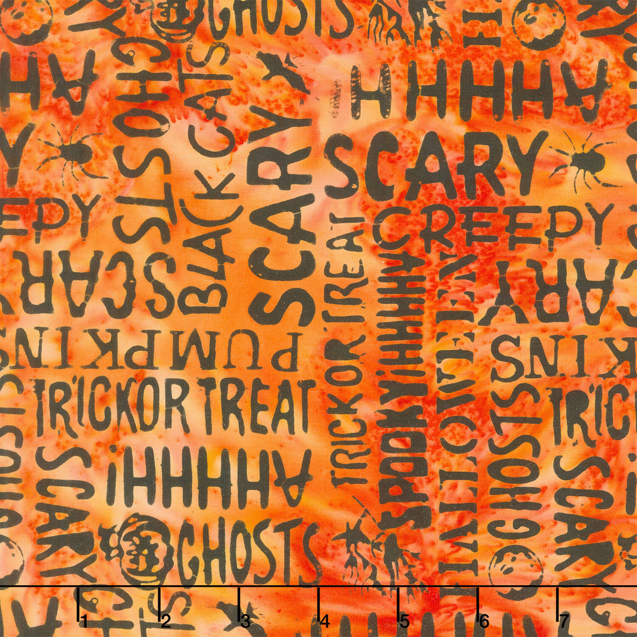 Boo Bash Batiks - Halloween Words Orange Marmalade Yardage