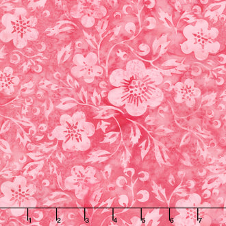 Posy Twist Batiks - Flowers and Leaves Pink Raspberry Yardage