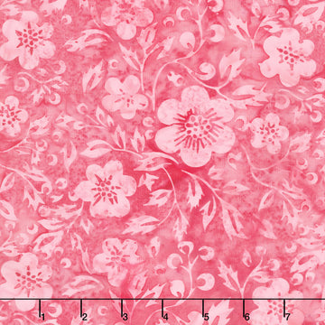 Posy Twist Batiks - Flowers and Leaves Pink Raspberry Yardage
