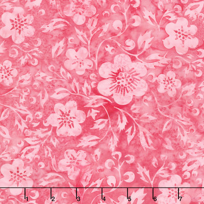 Posy Twist Batiks - Flowers and Leaves Pink Raspberry Yardage