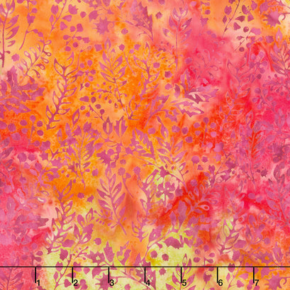 Posy Twist Batiks - Vines Leaves and Berries Multi Pink Orange Yardage