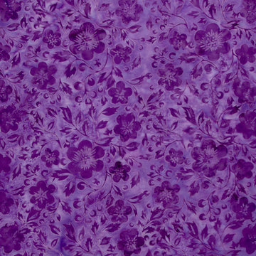 Springtime Bouquet Batiks - Flowers and Leaves Purple Wisteria Yardage
