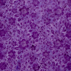 Springtime Bouquet Batiks - Flowers and Leaves Purple Wisteria Yardage