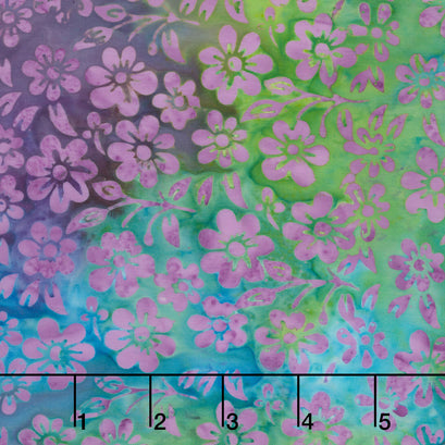 Springtime Bouquet Batiks - Small Flowers and Leaves Turquoise Green Yardage