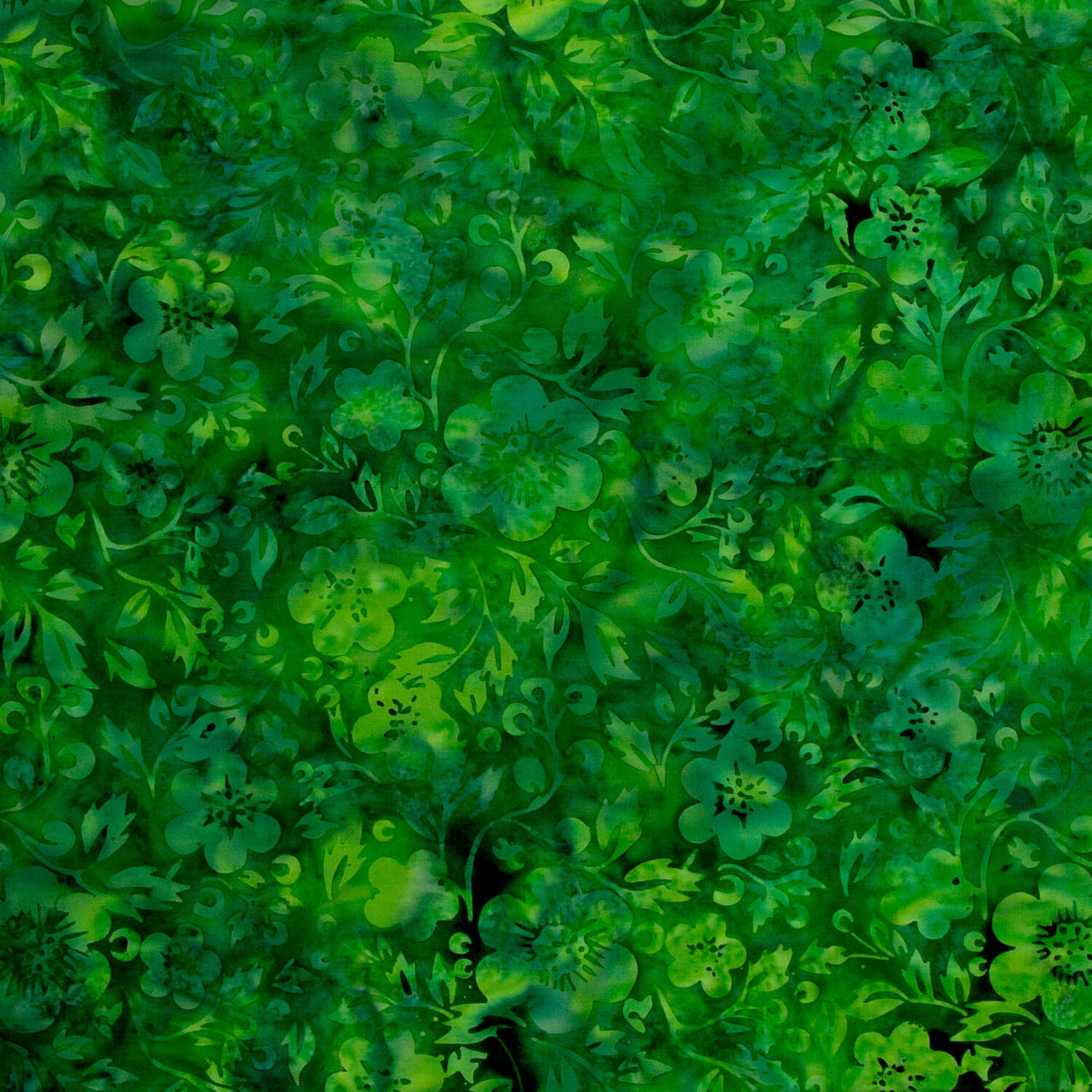 Springtime Bouquet Batiks - Flowers and Leaves Green Frog Yardage