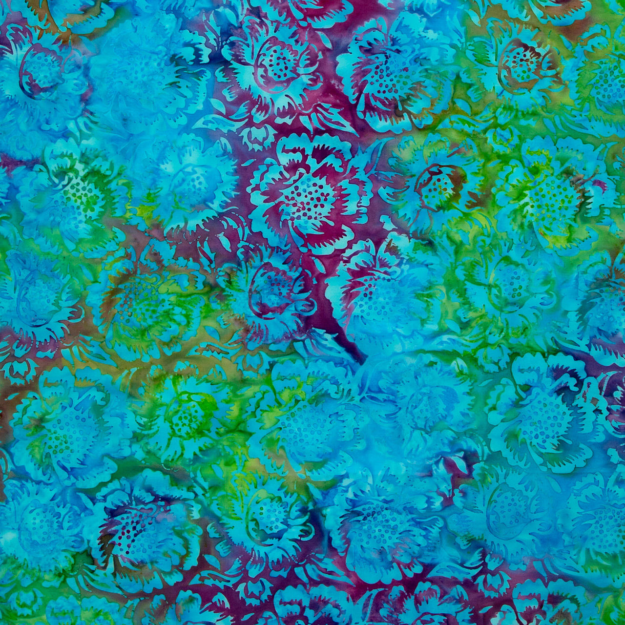 Springtime Bouquet Batiks - Large Floral Multi Purple Green Flourite Yardage
