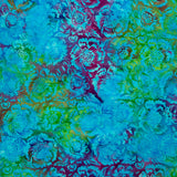 Springtime Bouquet Batiks - Large Floral Multi Purple Green Flourite Yardage