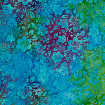 Springtime Bouquet Batiks - Flowers and Leaves Multi Purple Green Flourite Yardage