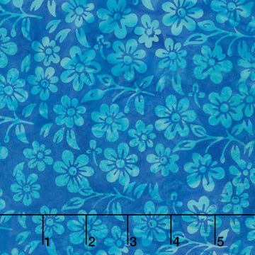Springtime Bouquet Batiks - Small Flowers and Leaves Blue Wave Yardage