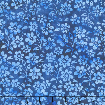 Countryside Charm Batiks - Small Flowers and Leaves Blue Ocean Yardage