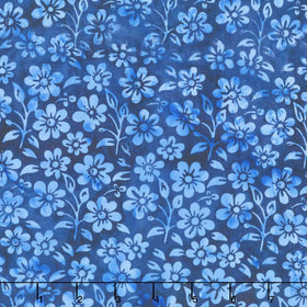 Countryside Charm Batiks - Small Flowers and Leaves Blue Ocean Yardage