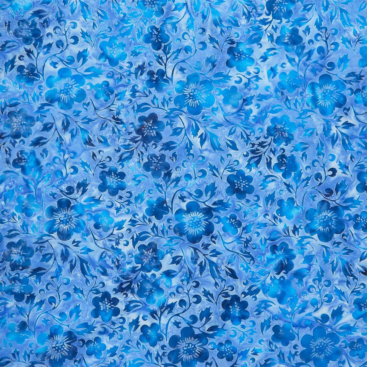 Countryside Charm Batiks - Flowers and Leaves Blue Shark Yardage