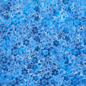 Countryside Charm Batiks - Flowers and Leaves Blue Shark Yardage