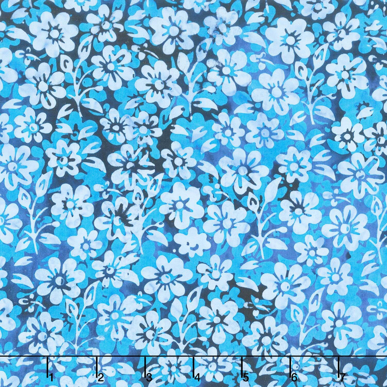 Countryside Charm Batiks - Small Flowers and Leaves Blue Storm Yardage