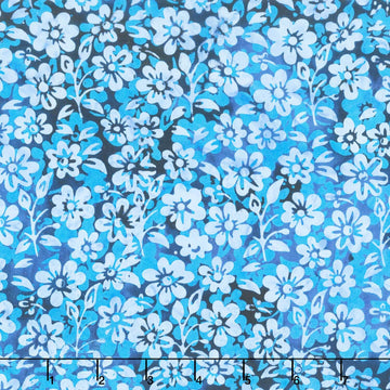 Countryside Charm Batiks - Small Flowers and Leaves Blue Storm Yardage