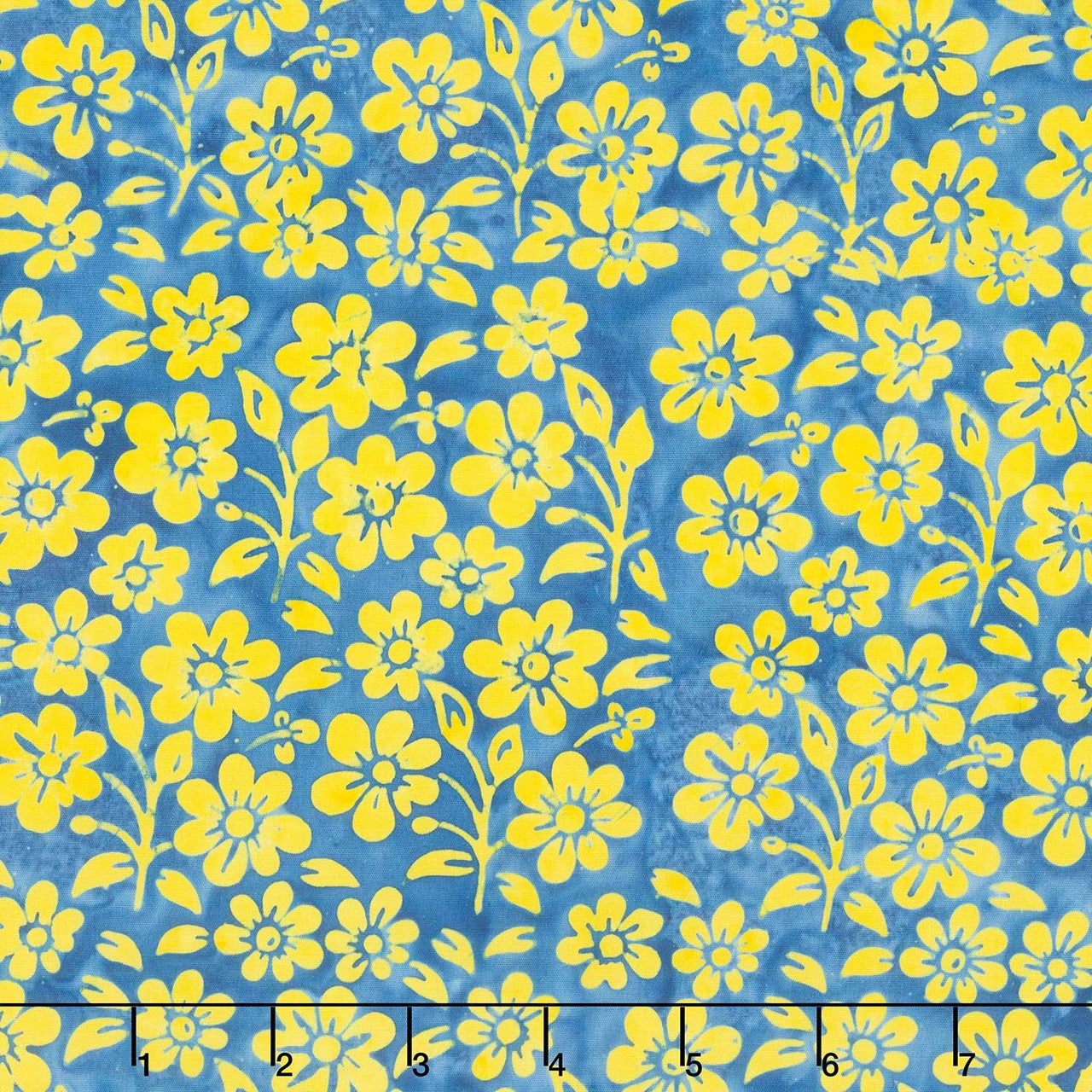Countryside Charm Batiks - Small Flowers and Leaves Blue French Blue Yardage