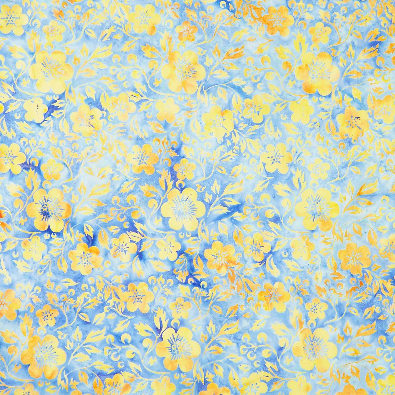 Countryside Charm Batiks - Flowers and Leaves Blue Midnight Blue Yardage
