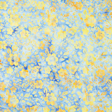 Countryside Charm Batiks - Flowers and Leaves Blue Midnight Blue Yardage