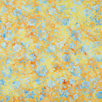 Countryside Charm Batiks - Flowers and Leaves Yellow Amber Yardage