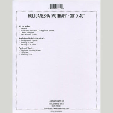 Holi Ganesha Matahari Laser Cut Quilt Kit