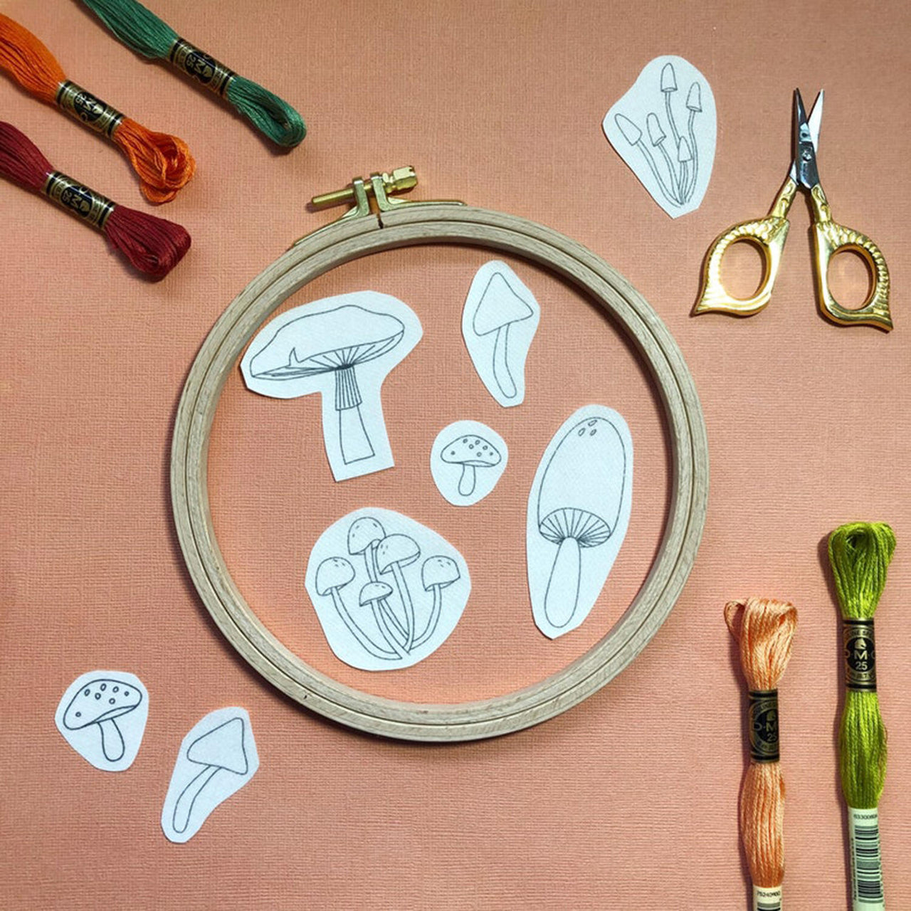 Mushroom Stick and Stitch Embroidery Pattern