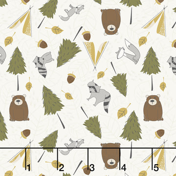 Into The Woodlands - Critters and Trees Toss Cream Yardage