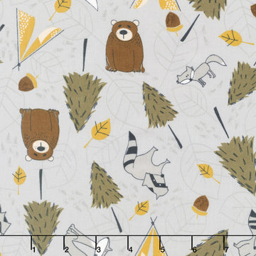 Into The Woodlands - Critters and Trees Toss Gray Yardage