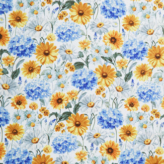 Bees & Blooms - Packed Flowers White Yardage