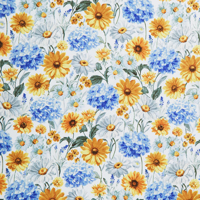 Bees & Blooms - Packed Flowers White Yardage
