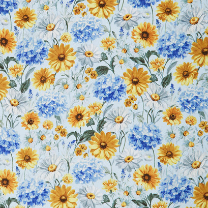 Bees & Blooms - Packed Flowers Blue Yardage