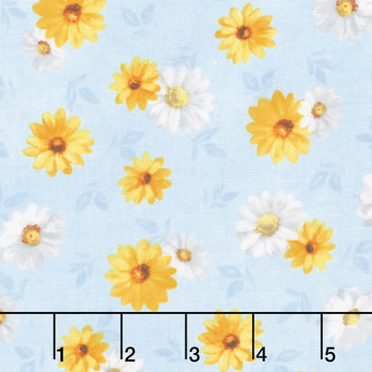 Bees & Blooms - Daisy Toss Blue Yardage