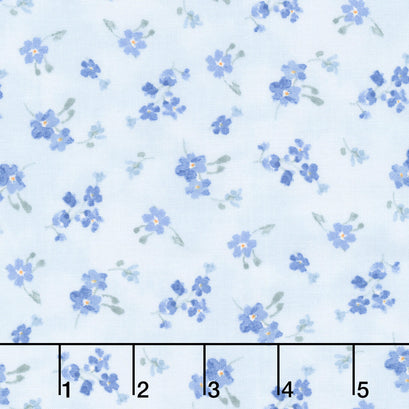 Bees & Blooms - Small Floral Toss Blue Yardage
