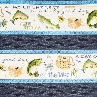 Gone Fishing - Fish Repeating Stripe Multi Yardage
