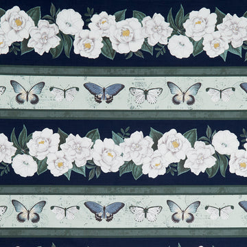 Garden Grace - Floral Repeating Stripe Multi Yardage