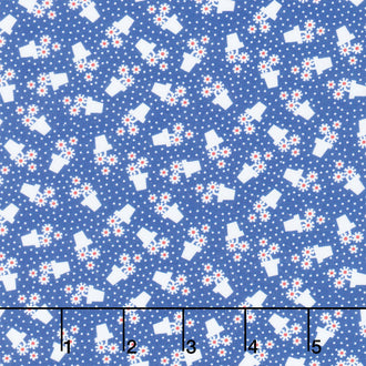 Aunt Grace Goes Bold - Flower Pots Blue Yardage