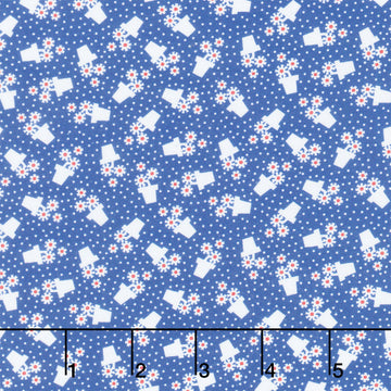 Aunt Grace Goes Bold - Flower Pots Blue Yardage