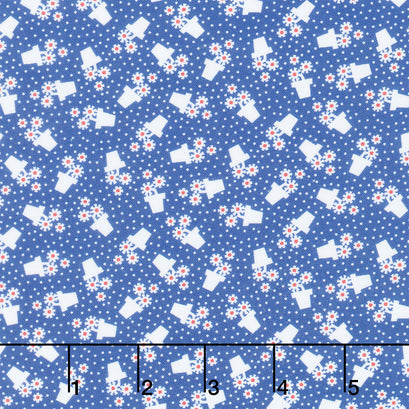Aunt Grace Goes Bold - Flower Pots Blue Yardage
