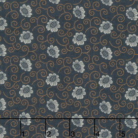 Oak Alley - Scroll Flower Navy Yardage