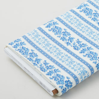 All Our Hearts - Flower Stripe Cream/Blue 5 Yard Bolt