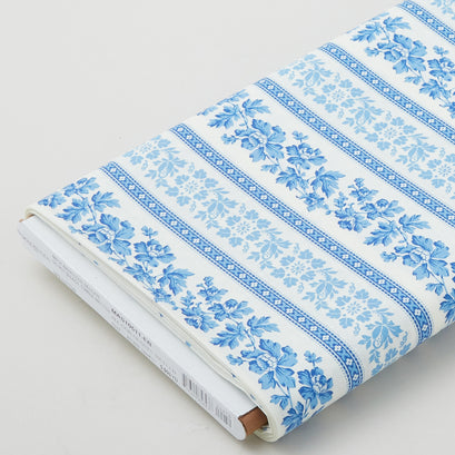 All Our Hearts - Flower Stripe Cream/Blue 5 Yard Bolt