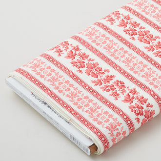 All Our Hearts - Flower Stripe Cream/Red 5 Yard Bolt