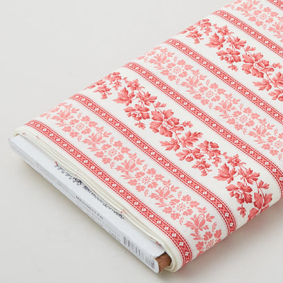 All Our Hearts - Flower Stripe Cream/Red 5 Yard Bolt