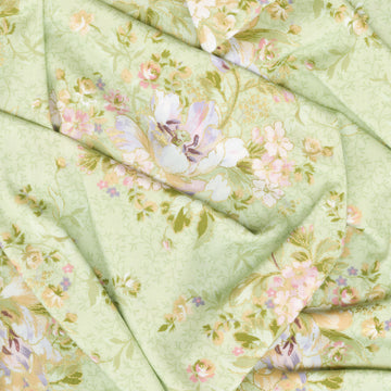 Grand Entrance - Beautiful Bouquet Green Metallic Yardage