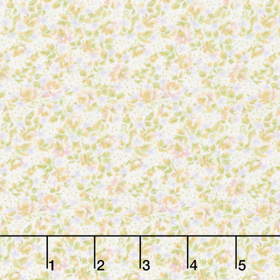 Grand Entrance - Packed Floral Metallic Cream Yardage