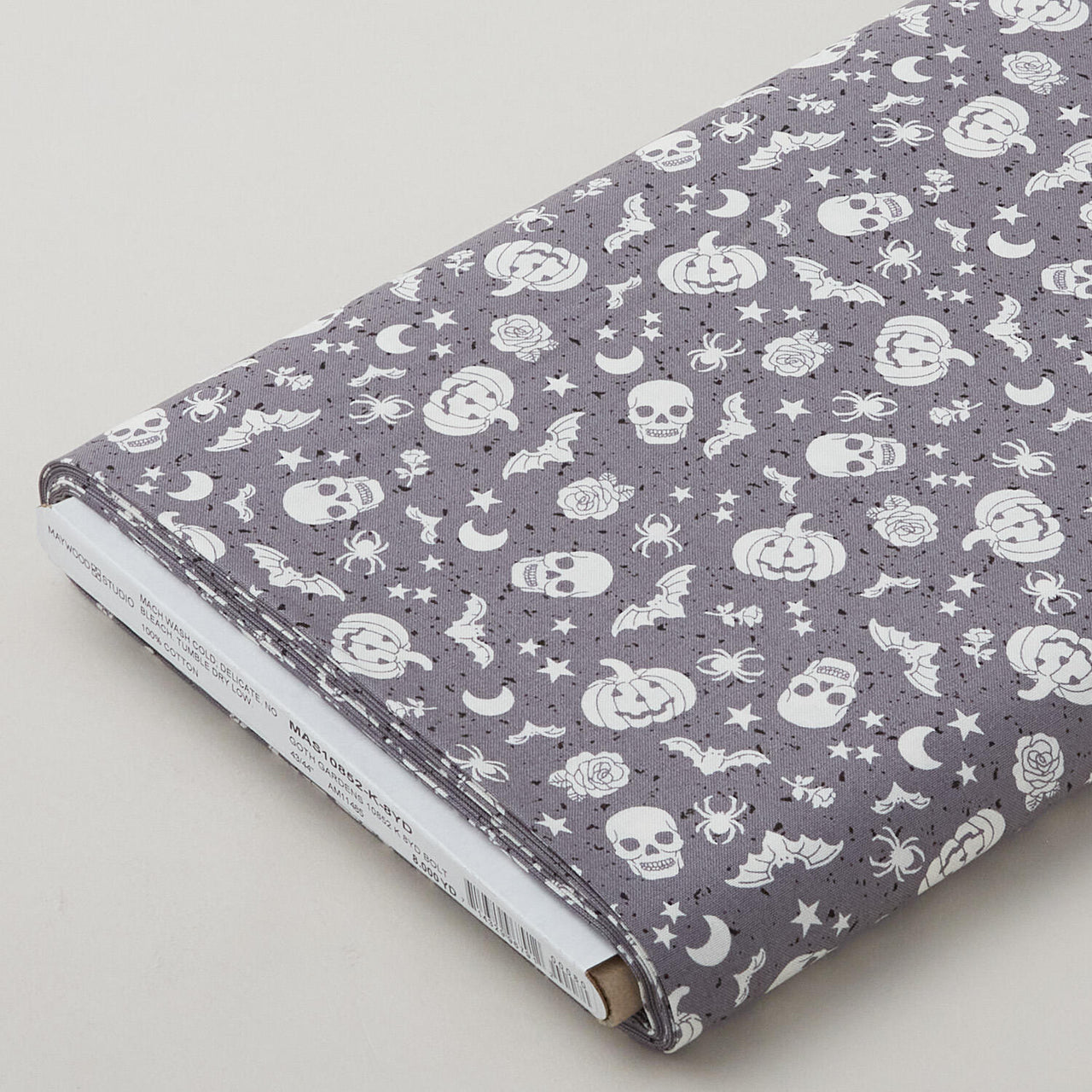 Goth Gardens - Floating Pumpkins and Skulls Gray 8 Yard Bolt