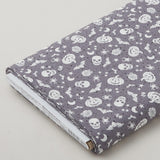 Goth Gardens - Floating Pumpkins and Skulls Gray 8 Yard Bolt