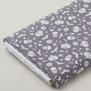 Goth Gardens - Floating Pumpkins and Skulls Gray 8 Yard Bolt