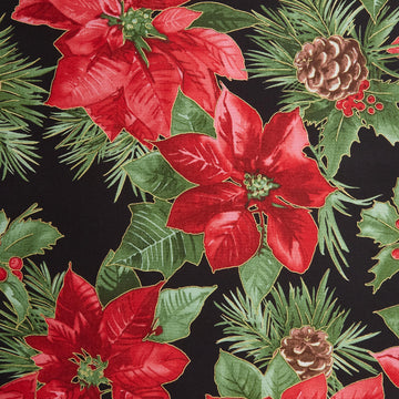 Glad Tidings Favorites - Poinsettia Black Metallic 2 Yard Cut